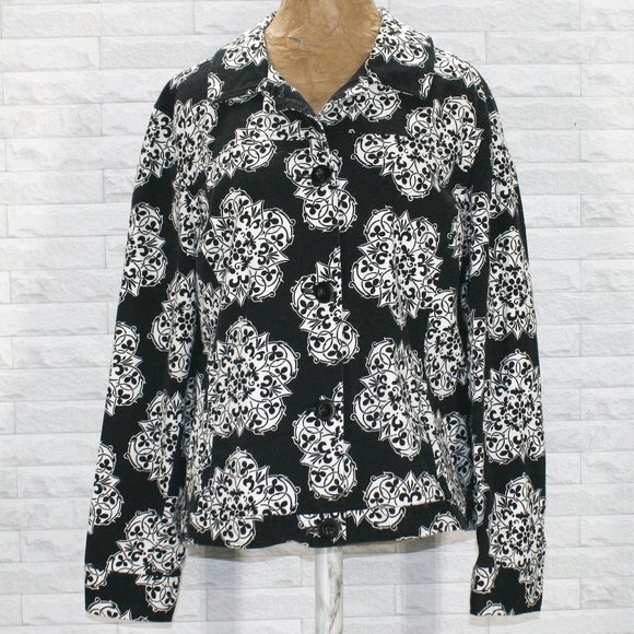 CROFT & BARROW Jacket Oversized Black White Floral Mandala Outerwear XL - Picture 1 of 13